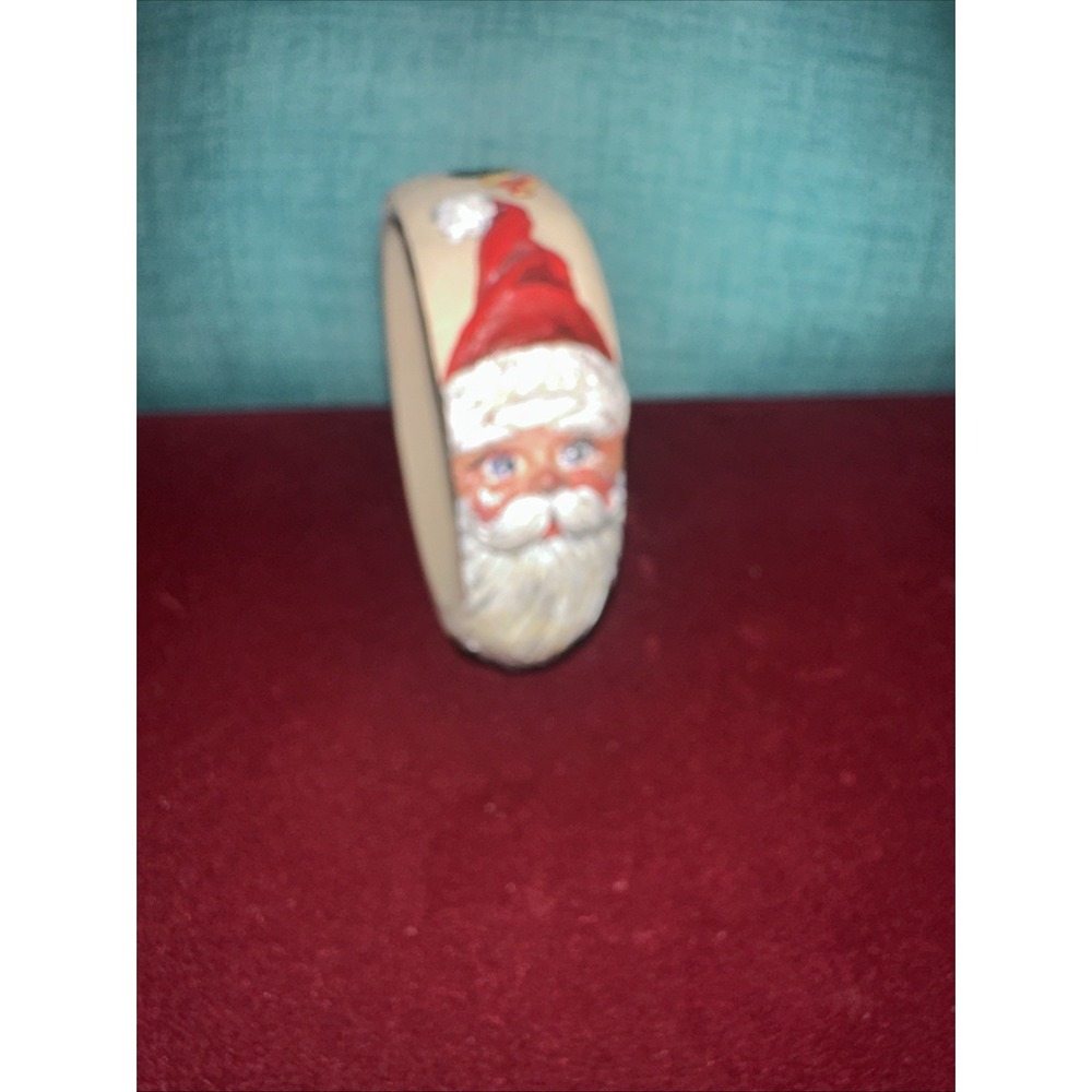 Jim Shore Vintage 90s Christmas Santa Bangle Bracelet Folk Art Holly Accent Boho